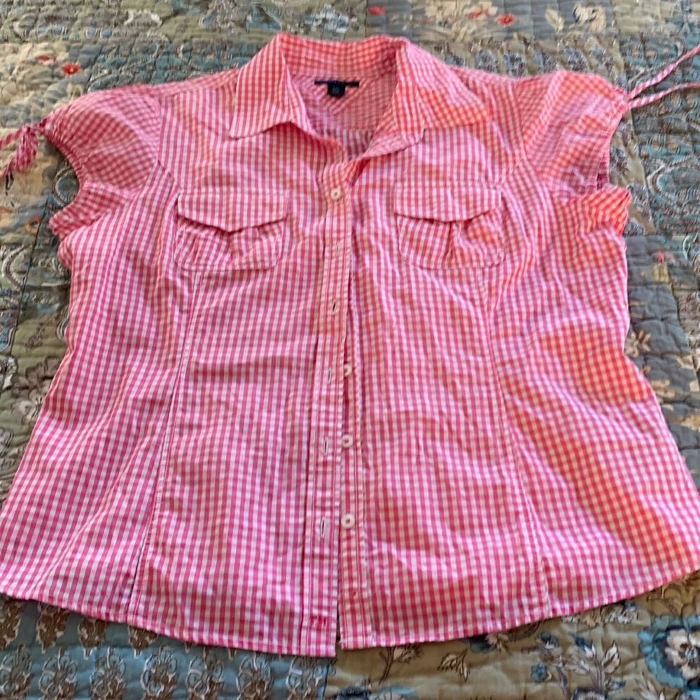 Tommy Hilfiger blouse, tie upper sleeve, pink/white gingham check